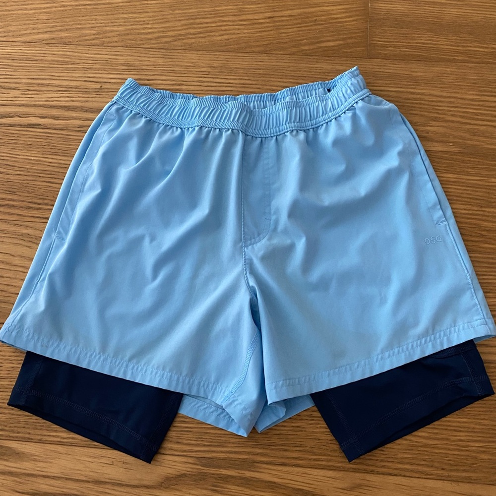 DSG Men's 2-in-1 Agility Built-In Liners Blue Navy Shorts Size S